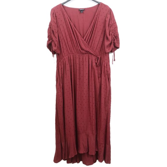 Torrid Midi Swiss Faux Wrap Flowy Linen Surplice Dress Size 0 (12, LARGE) - Picture 4 of 11